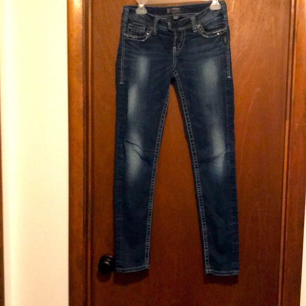 Tuesday Skinny Silver Jeans. 26 x 31
